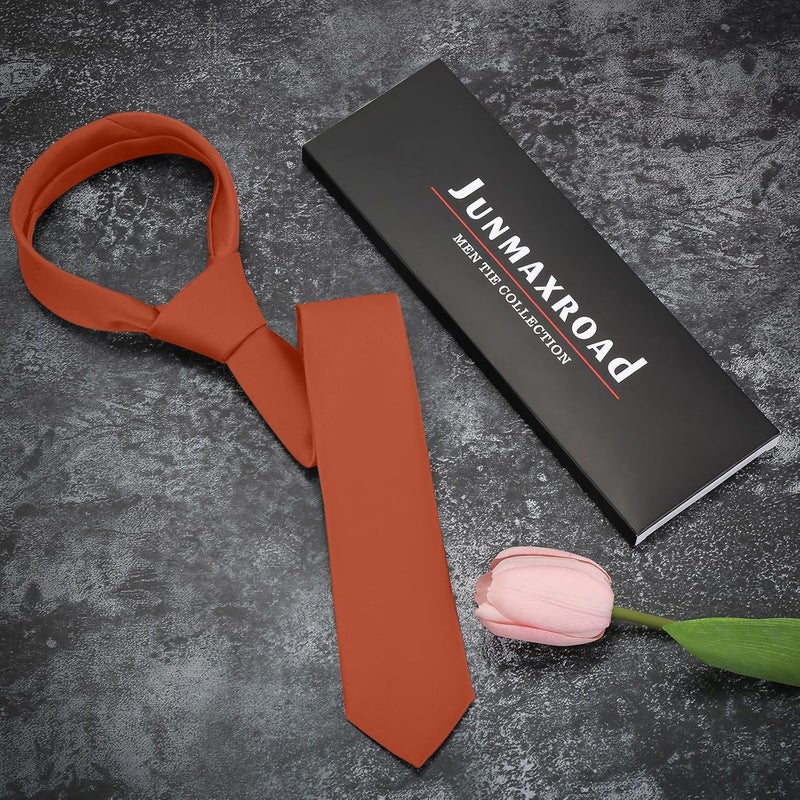 Junmaxroad Store Boys Black Tie Satin Solid Color Necktie for Teen Wedding School Graduation with Gift Box - Image 5